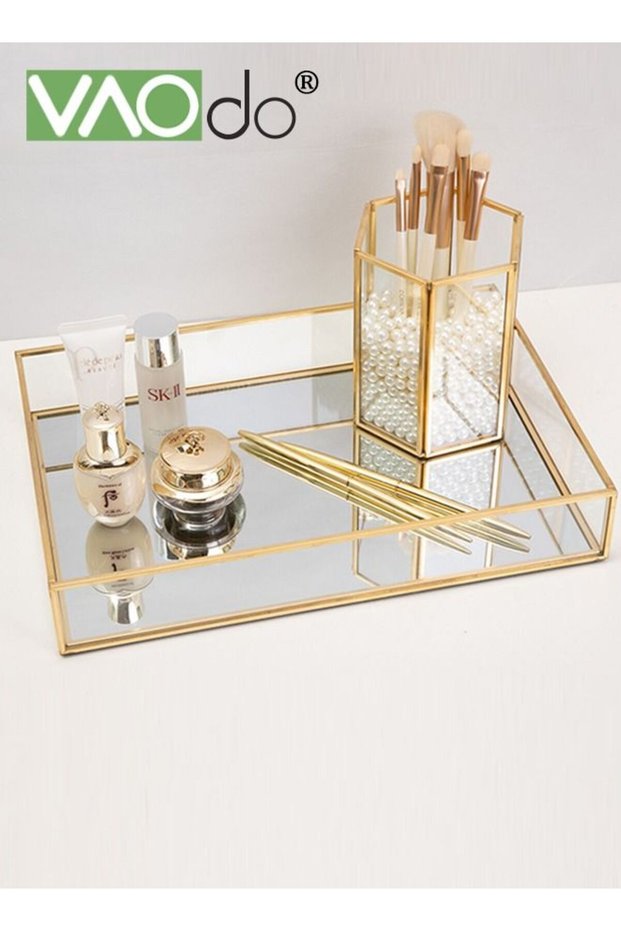 Gold Mirror Vanity Trays Decorative Jewelry Perfume Organizer Trays for Dressing Room Bathroom Bedr