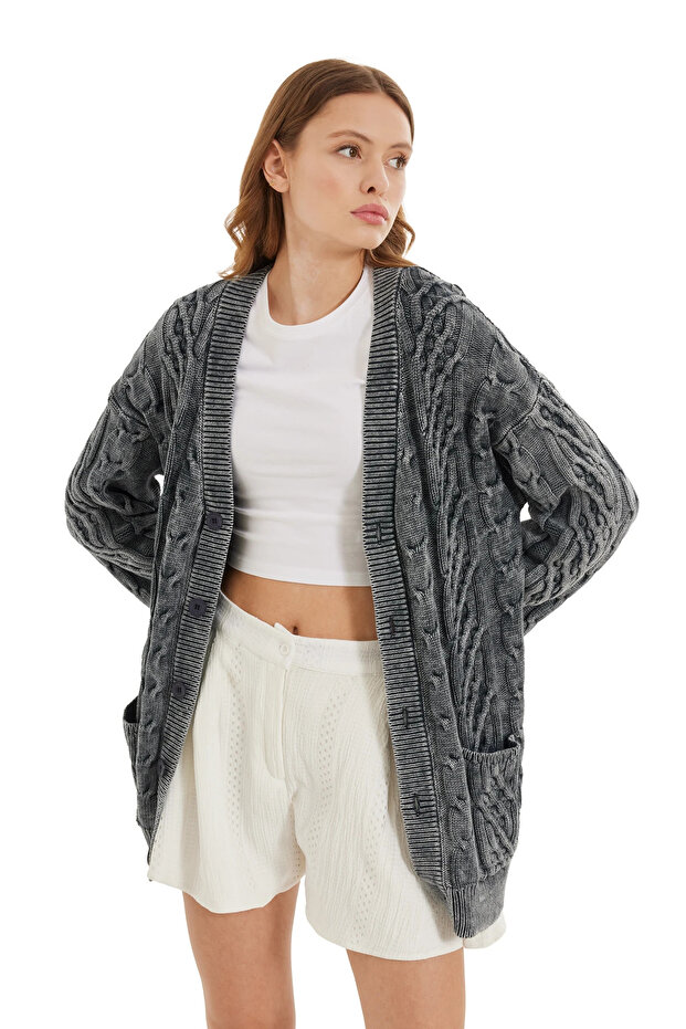 Eskitme Efektli Örgü Ceket - 4