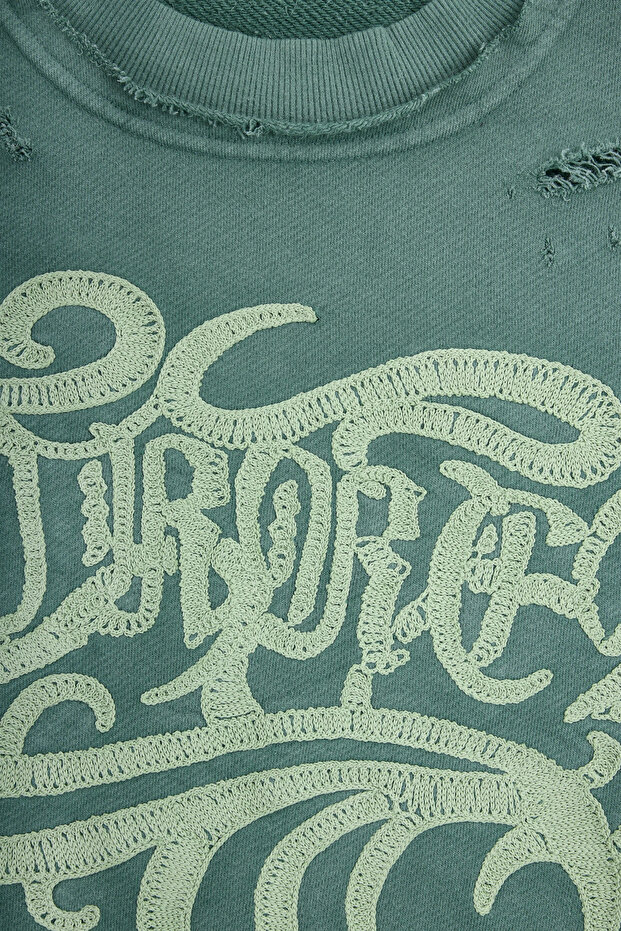 Green Washed Embroidered Sweatshirt - 4