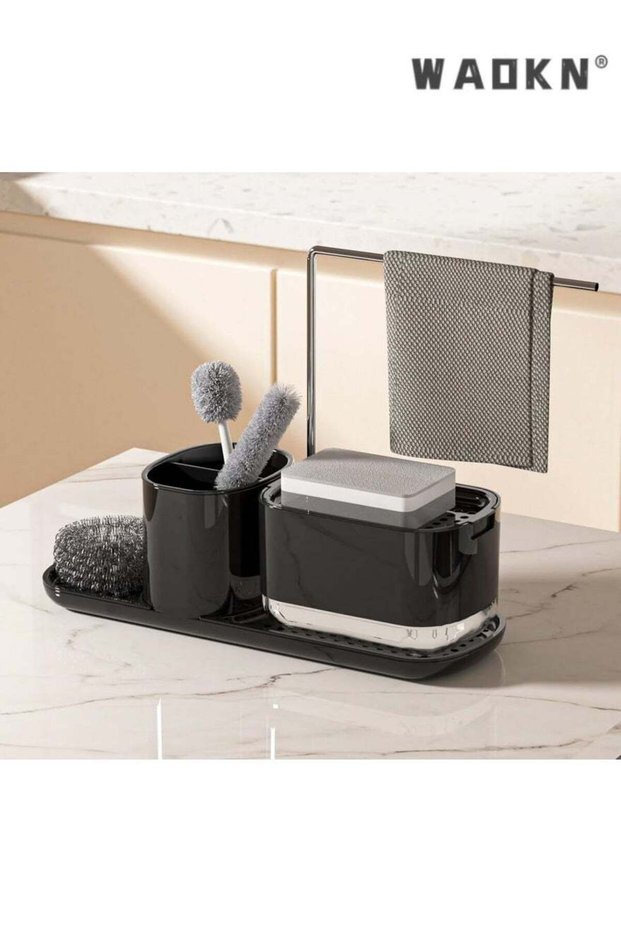 Kitchen Soap Dispenser and Sink Caddy, Dish Soap Pump Dispenser with Dishcloth Rack, Sponge Holder,
