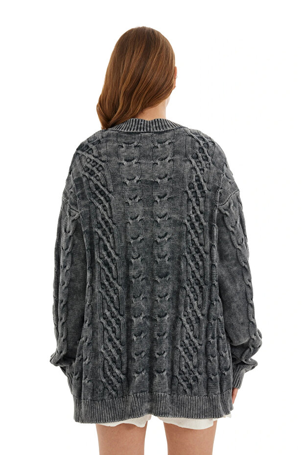 Eskitme Efektli Örgü Ceket - 3