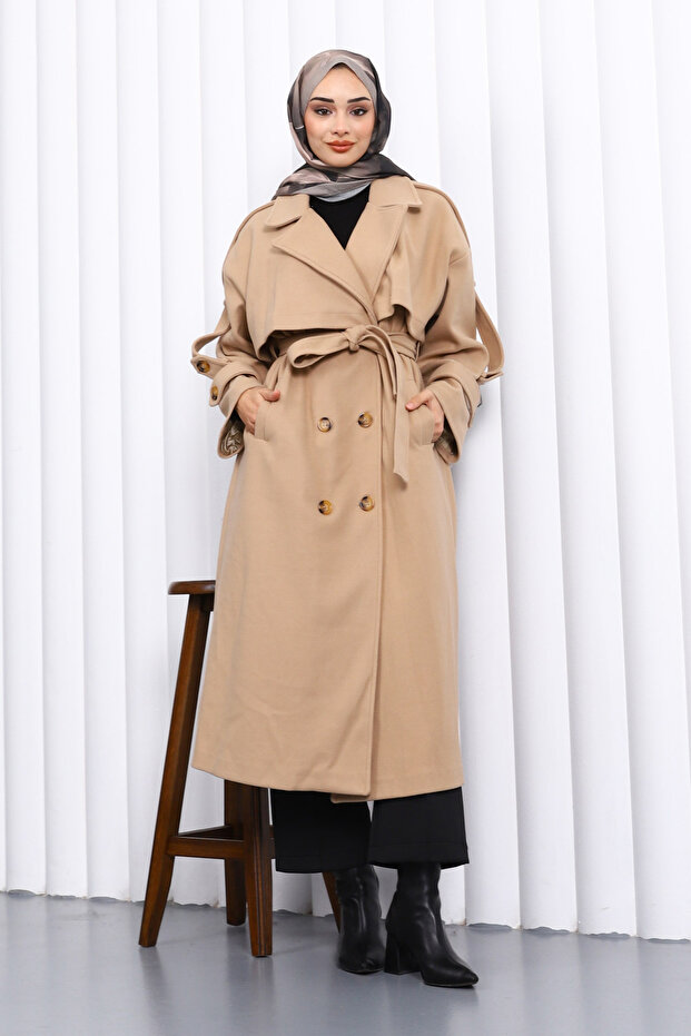 Mink Kravuze Collar Lined Cashmere Coat