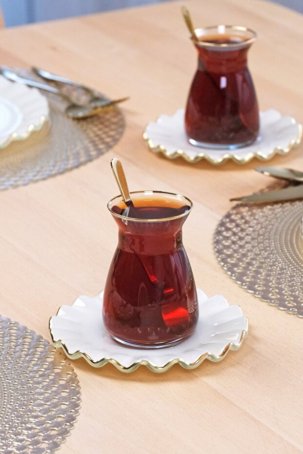 Solid Krem Wavy Altın 34 Parça Tea Time - 6