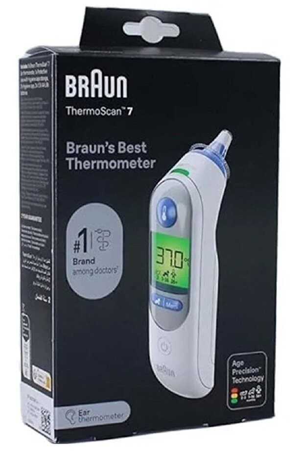 مقياس حرارة براون ThermoScan 7 IRT6525 للأذن بتقنية Age Precision لجميع الأعمار (دقيق وسهل الاستخدام) مع خاصية الوضع الليلي