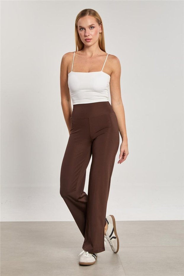 Women's High Waist Palazzo Leggings - Bitter Brown