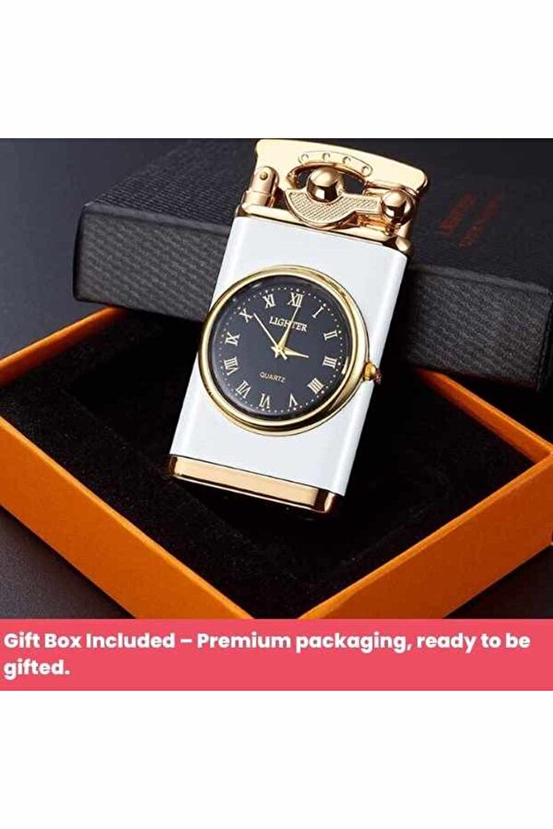 MercatonRefillableGasLighterwithWindproofWhiteFlameandBuilt-inAdjustableClock - 2