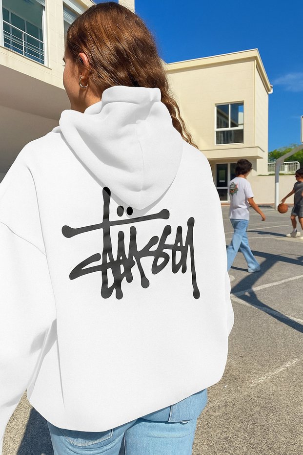 Unisex Oversized 3 Thread Street Style K Hooded Back B Printed Casual Kangaroo Pocket Sweat Hoodie
