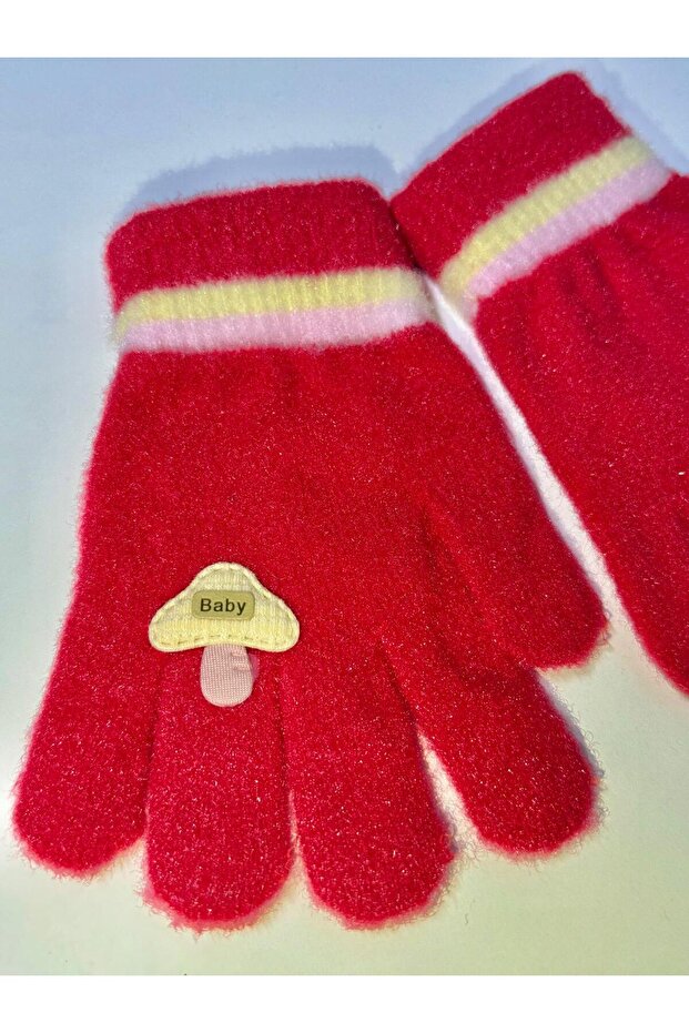 Girl's Knitted Jacquard Warm Five-Finger Gloves Cute Hug Bear Embroidered 4-8 Years Old