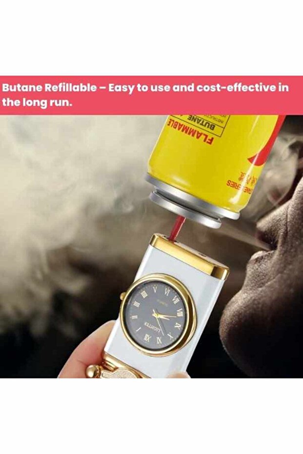 MercatonRefillableGasLighterwithWindproofWhiteFlameandBuilt-inAdjustableClock - 5