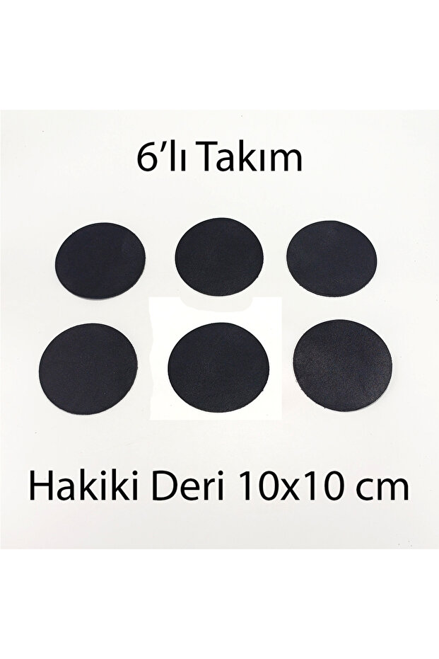 طقم قواعد أكواب دائرية من الجلد الطبيعي 6 قطع 10x10 سم