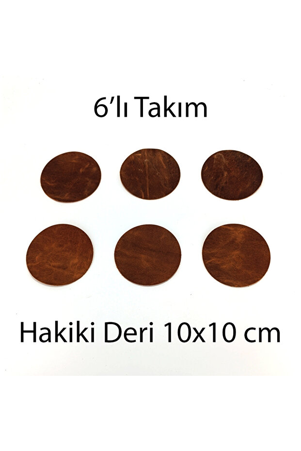 طقم قواعد أكواب دائرية من الجلد الطبيعي 6 قطع 10x10 سم