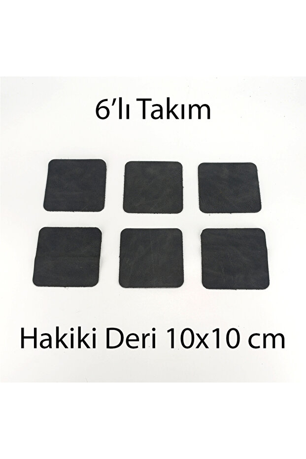 طقم قواعد أكواب مربعة من الجلد الطبيعي 6 قطع 10x10 سم