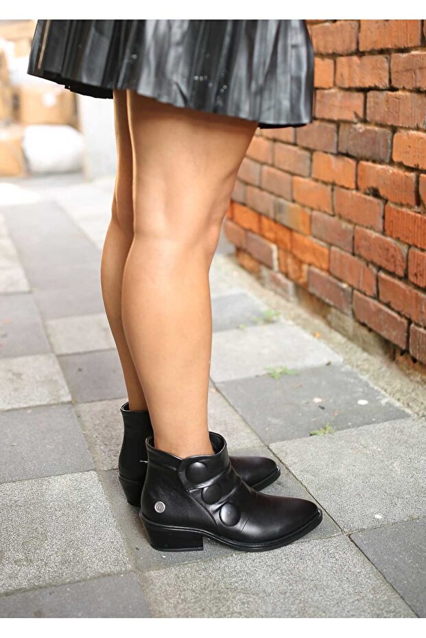 8065 Hakiki Deri Kalın Topuklu Bot - 3