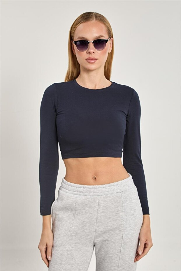 Women's Long Sleeve Bodysuit - Navy Blue
