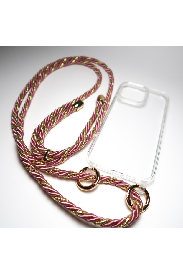 iPhone 15 Pro Satin Cord Phone Strap Phone Case with Strap - Pink Gold