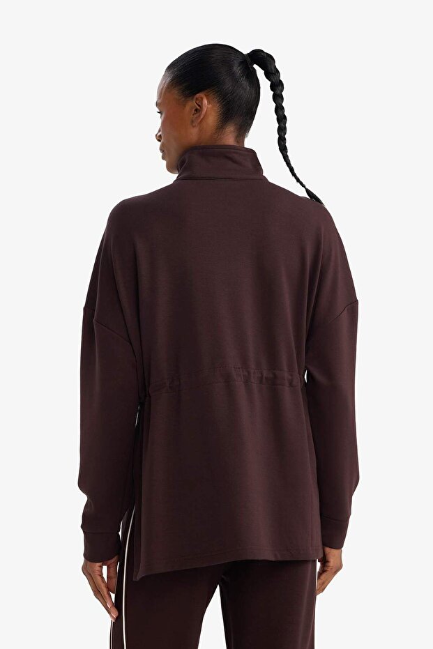 Long Fit Dik Yaka Beli Lastikli Yarım Fermuarlı Modal Sporcu Sweatshirt G4367AX25WN - 5