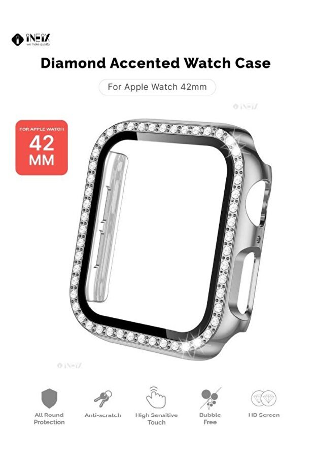 جراب مرصع بالألماس مع واقي شاشة لساعة Apple Watch مقاس 42 مم