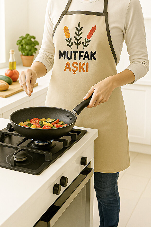 Kitchen Love Embroidered Linen Washable Kitchen Apron Standard Size 1 Piece 50X70 cm