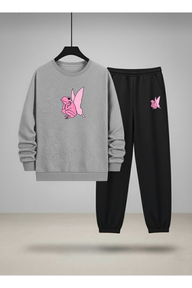 Children's Sweatshirt - Tracksuit Set Crew Neck Frog Butterfly Printed 3 Thread Raised