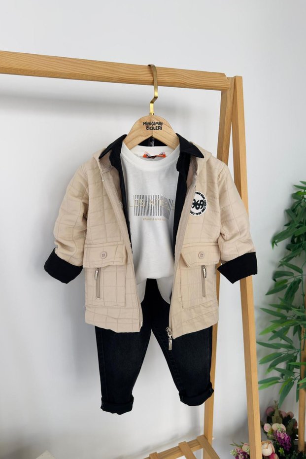 My Little One's Cicileri Loş Angel Quilted Cardigan 4-Piece Boys' Set - Beige