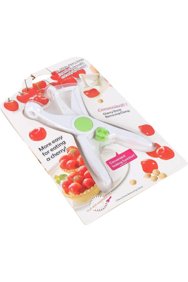 مشبك إزالة بذور الكرز مع وظيفة القفل، أبيض وأخضر - 3