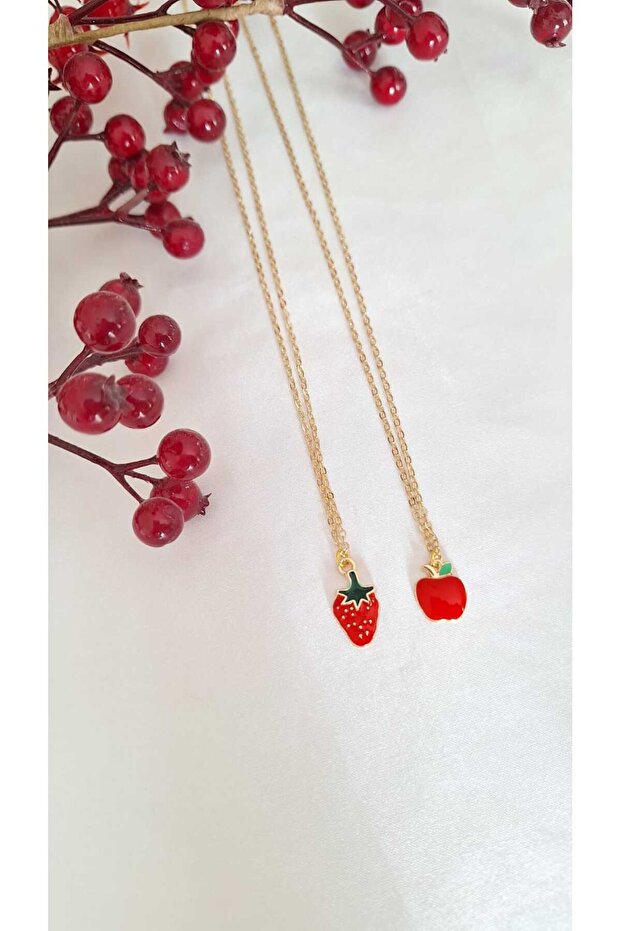 2-Pack Friendship Necklace Bff Necklace Red Apple Strawberry Necklace