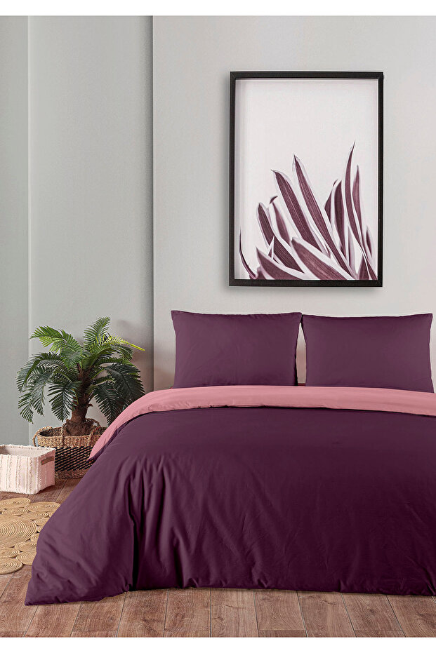 100% Cotton Akfil Double-Sided Duvet Cover Set Single Size 160X220 cm Purple Pink
