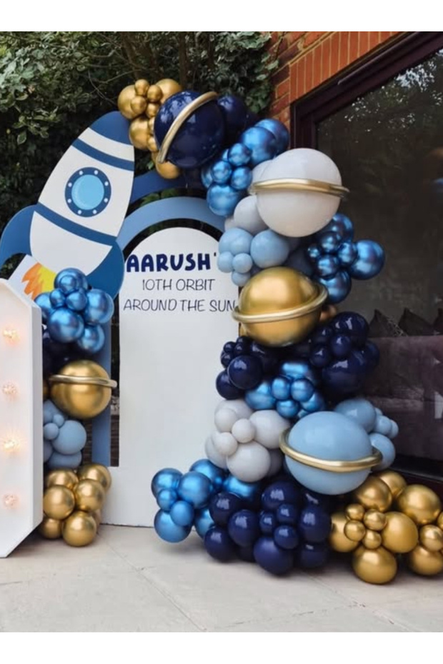 Space Concept Gold Blue Chrome Night Blue Retro White Sausage Balloon Balloon Chain Set 103 Pieces