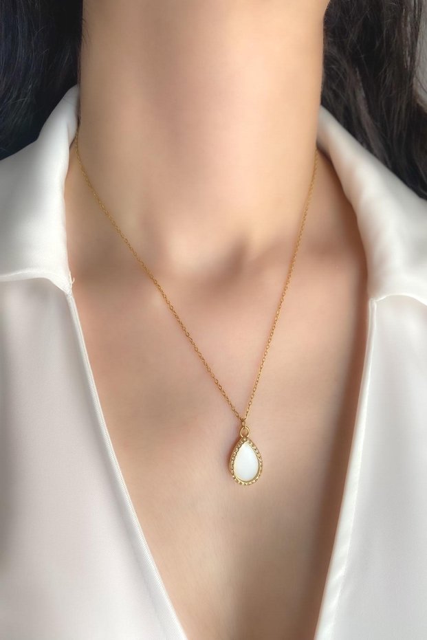Women's Steel Necklace Zircon Stone Frame Enamel Drop Necklace