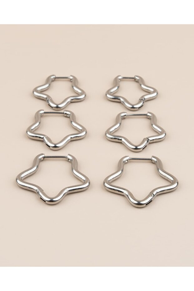 Verra Star 3 Pairs 3 Sizes Star Steel Earring Set