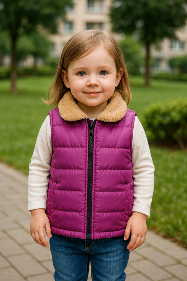 Girl's Vest with Fur Collar
