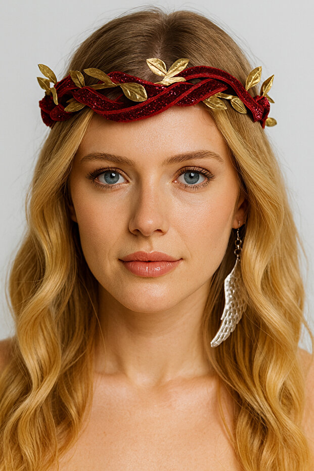 Christmas Crown Velvet Glitter Crown Leaf Christmas Crown Set 3-Piece Velvet Crown Set