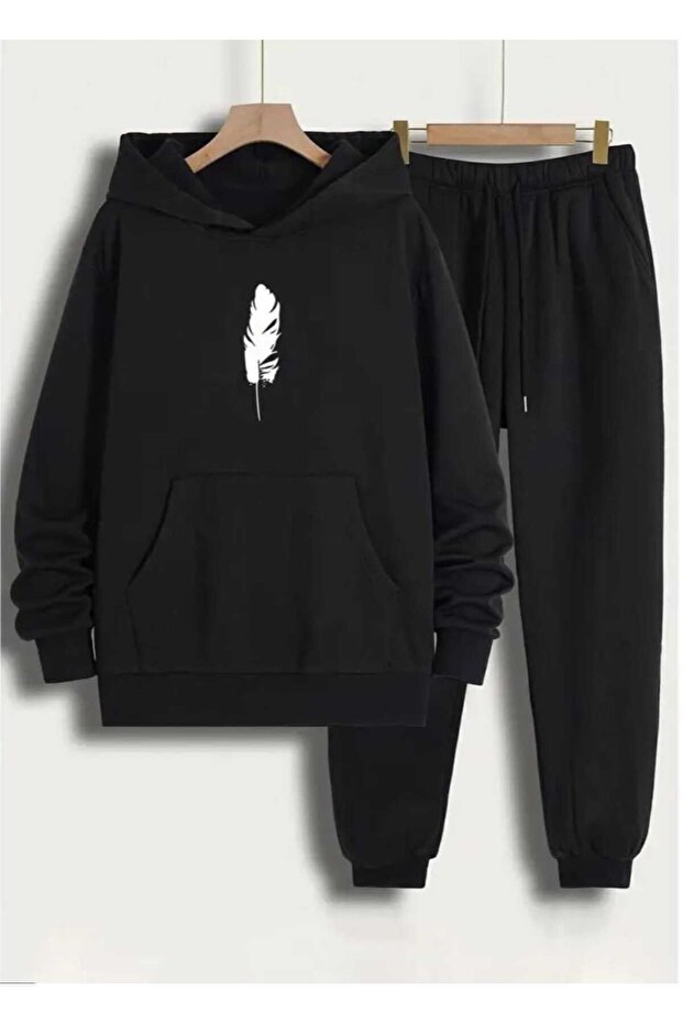 Minimalist Feather Printed Hoodie Set