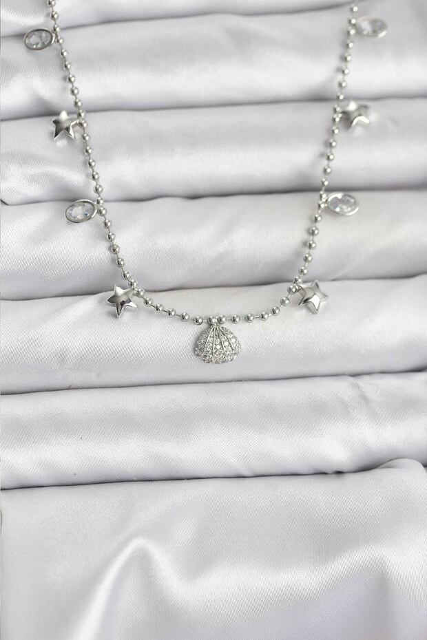 Brass Silver Color Zircon Stone Seashell Model Women's Necklace - Ebj251115W38386