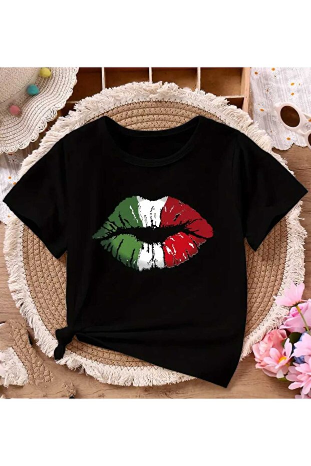 Italy Flag Lip B Printed T-Shirt