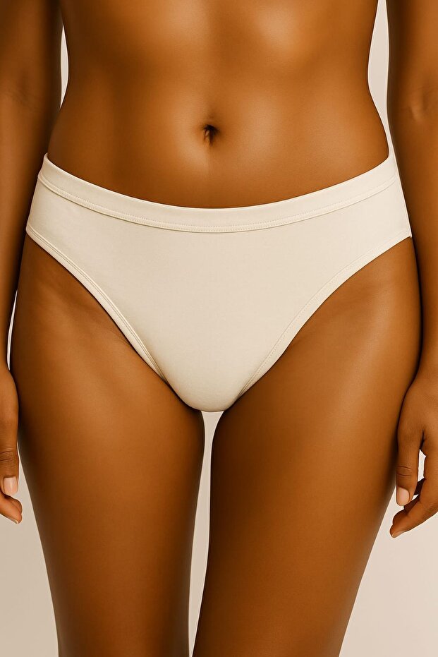 Ecru Cotton Basic Daily Women's Bikini Panties – Regular Waist, Non-Marking, Soft Texture, Flexible Comfortable
