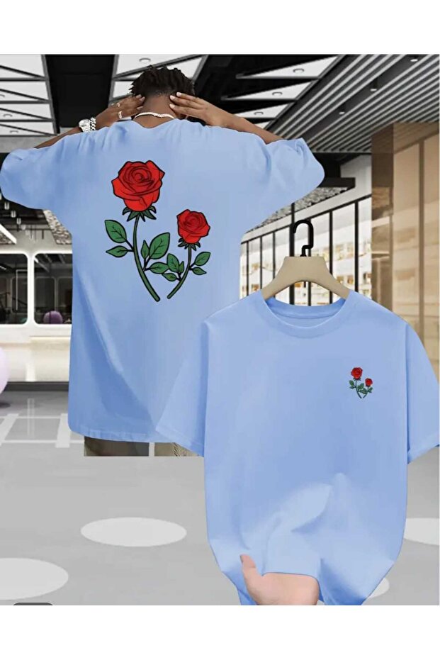 Front and Back Rose Printed T-Shirt