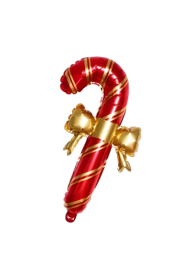 Christmas Party Red Color Cane-Shaped Foil Balloon with Ribbons