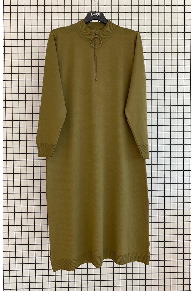 Ringed Zipper and High Collar Knitwear Tunic
