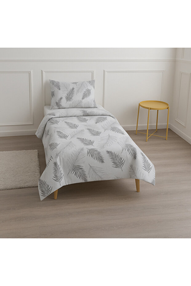 طقم غطاء لحاف فردي عصري بنمط ريش رمادي (بدون ملاءات) - 3