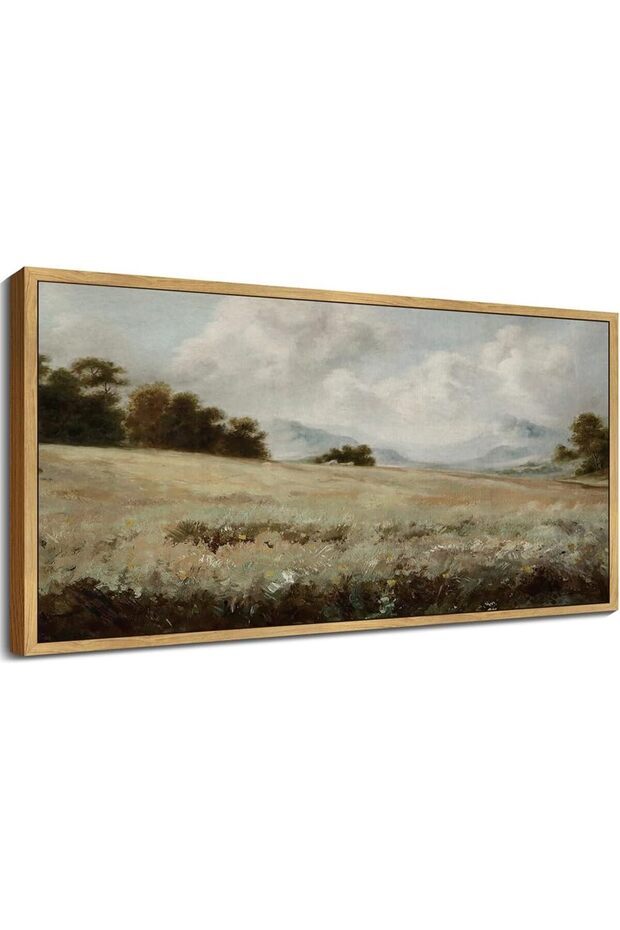 Rustic Grassland Meadow Wall Art – Vintage Wilderness Landscape (50x100 cm )