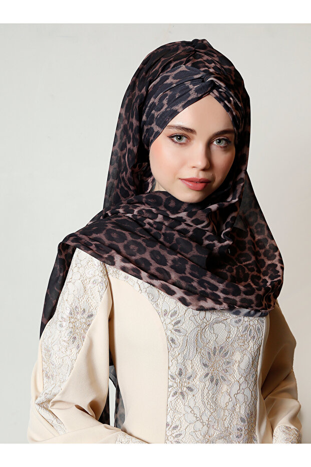Leopar Düğüm Şifon Şal - Leopar - 3