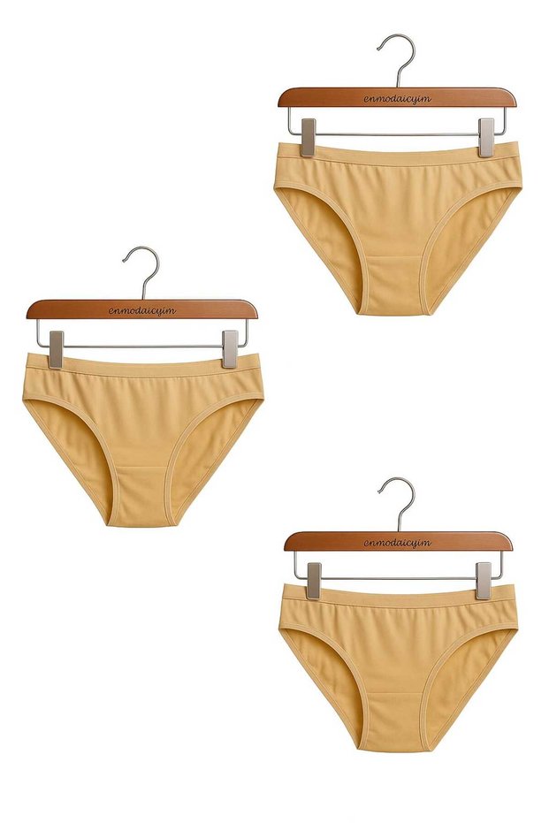 3 Pieces Skin Color Cotton Basic Daily Women's Bikini Panties – Normal Waist, Non-Marking, Flexible Comfortable