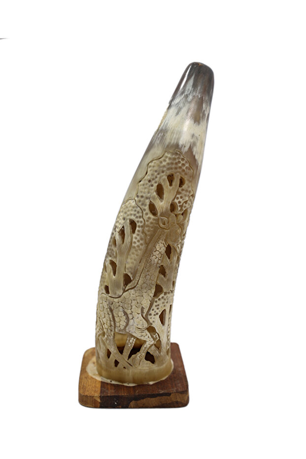 Hand-Carved Natural Decorative Horn with Stand - Artisan Home Décor Sculpture