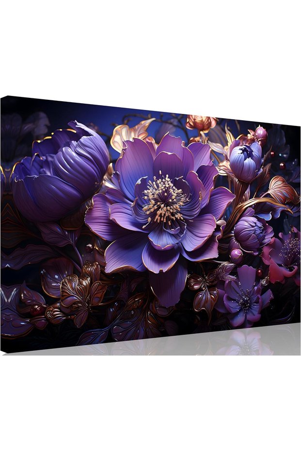 Purple Abstract Flower Canvas Painting for Living Room (60x120 cm Framed)