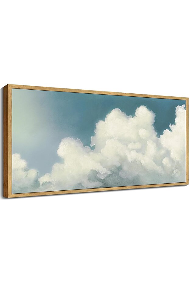 Cloudy Sky Landscape Wall Art – Vintage Natural Canvas Print (50x100 cm Framed)