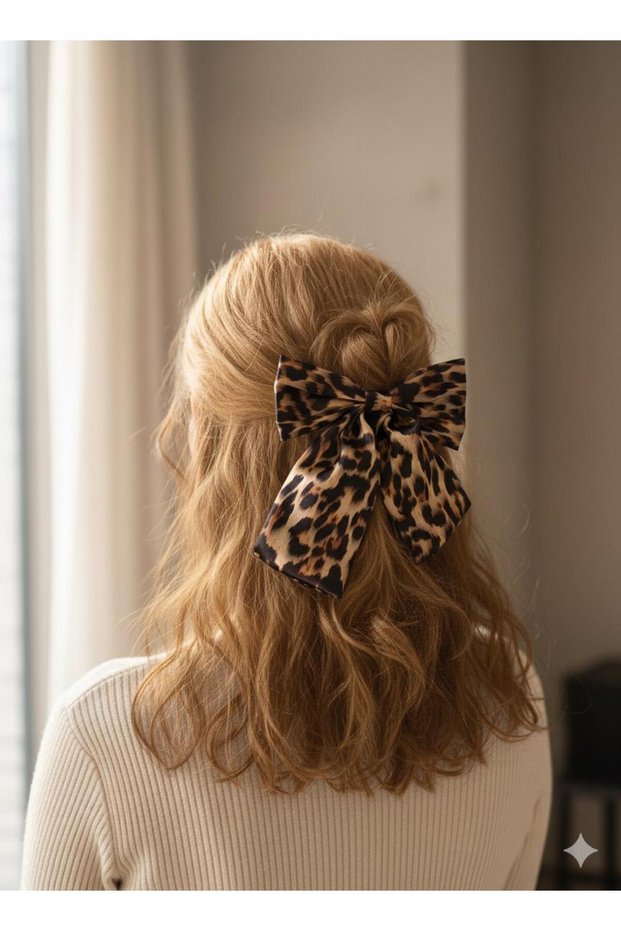 Leopard Print Big Bow Women Hairpin Stylish Fabric Clip Barrette Modern Hair Accessory (12 cm)