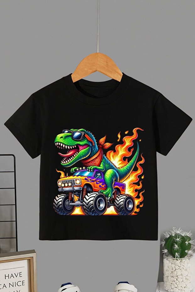 Dinosaur Printed Short-Sleeve Cotton Crew Neck T-Shirt T-Shirt
