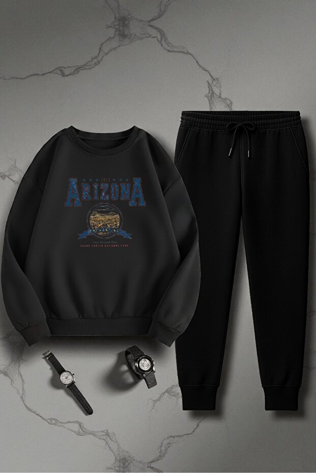 Unisex Arizona Design Printed Crew Neck Sweatshirt - 2-Piece Tracksuit Set