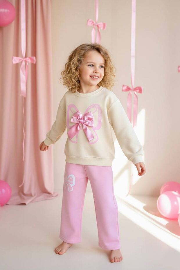 My Little Girl's Cicileri Bow Detailed Girls' 2-Piece Set - Pink